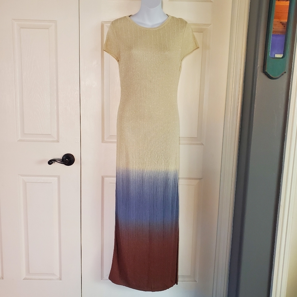 House Of Harlow 1960 Shimmery Colorblock Maxi Dress Side Slit Cocktail Beachy XS